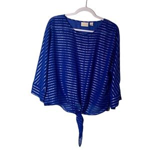 Chico’s top size 1 (M/8) blue with silver stripes dolman sleeves boat neck.